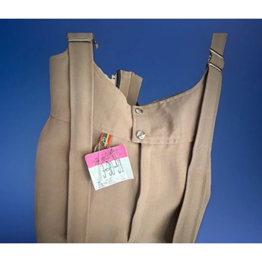 VNTG Roffe USA Womens Ski Bib Pants Wool Nylon Spandex Beige 1980s 12 W28” L30